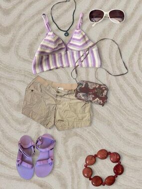 H&M purple and white striped crochet crop top Size M